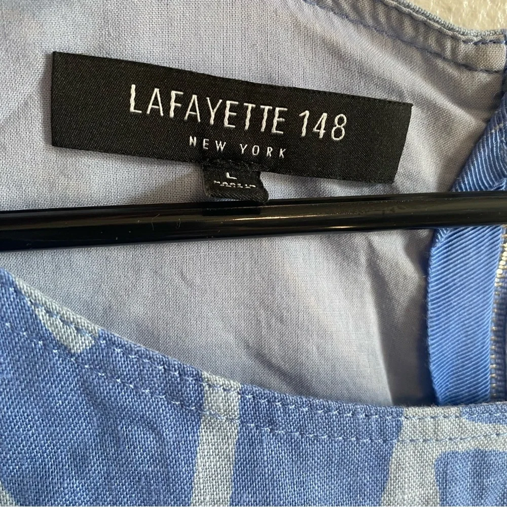 LAFAYETTE 148 Farah Bluebird Multi Leaf Printed Linen Pocket Beachy Dress Size L - Picture 4 of 7